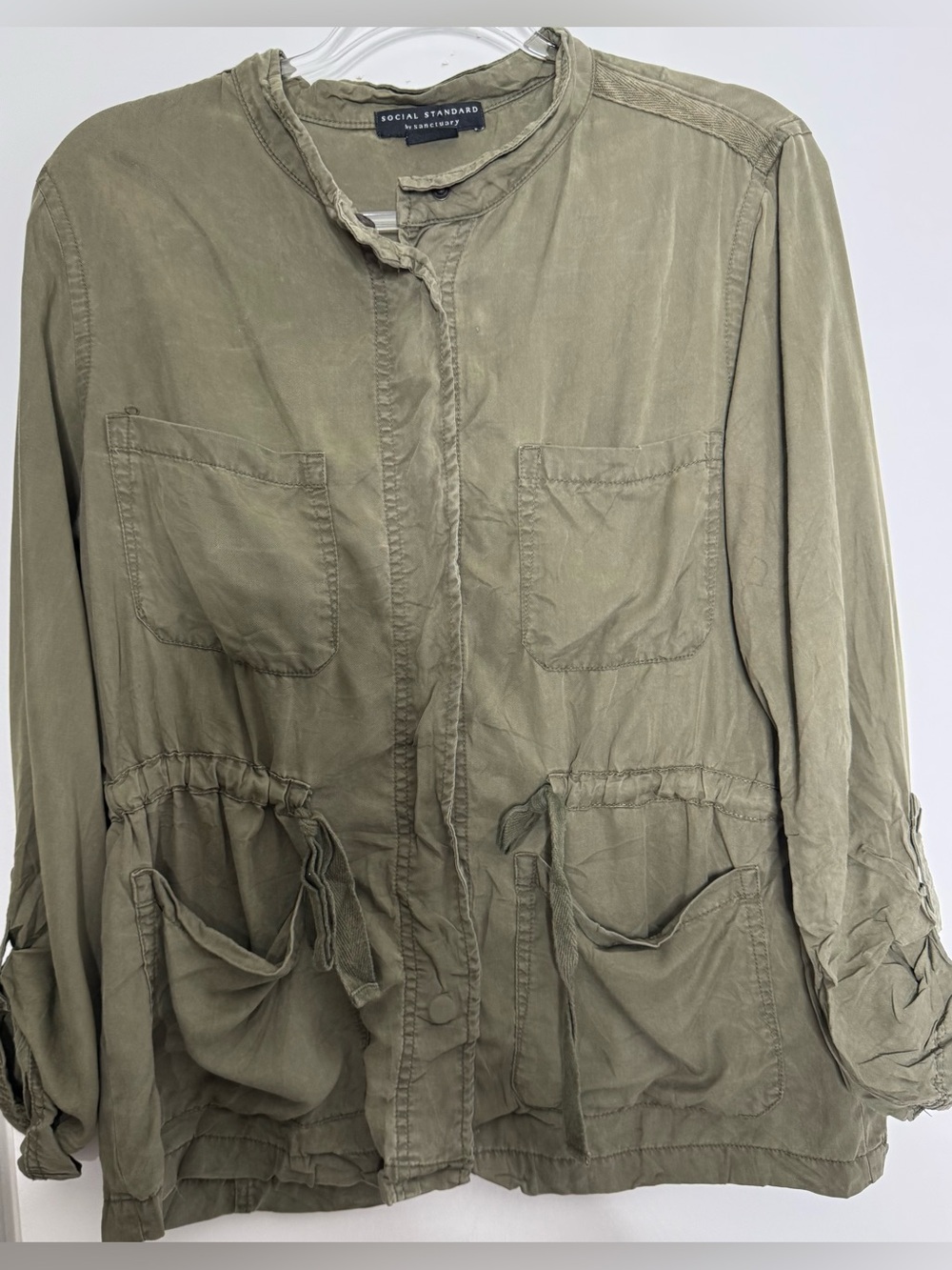 Sanctuary Olive Green Utility Jacket with Drawstring Waist medium 100% tencel ly